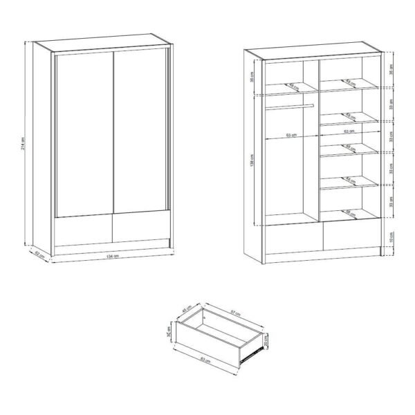 Arya I White Gloss 154cm 2 Door Sliding Wardrobe White - Image 4
