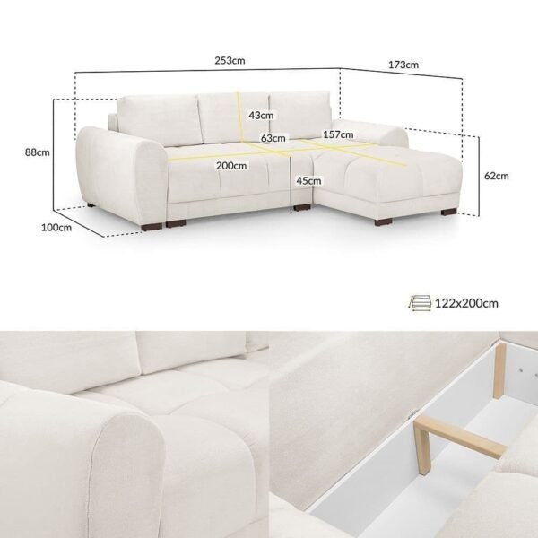 Azzaro Cream Sofa Bed L Shape Corner Sofa - Image 2