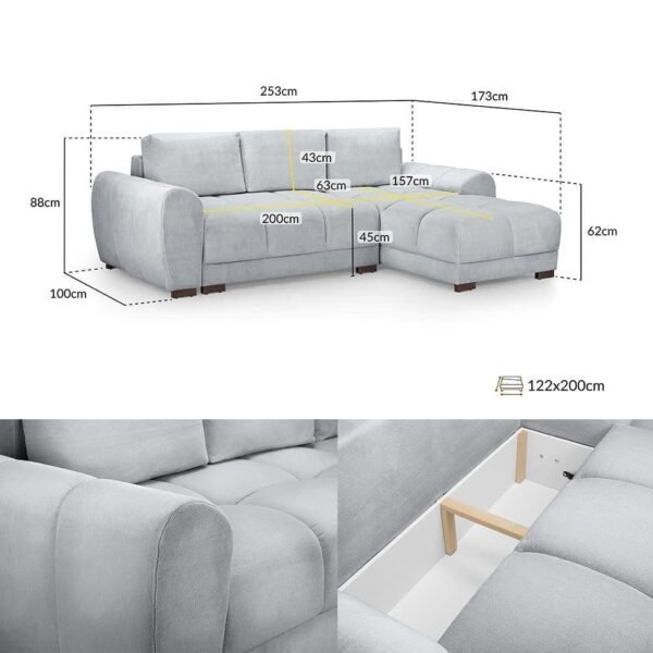Azzaro Grey Sofa Bed L Shape Corner Sofa - Image 2