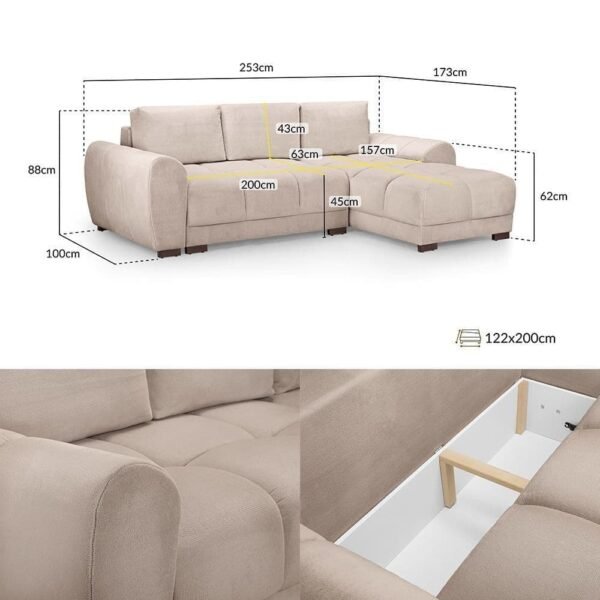 Azzaro Mocha Sofa Bed L Shape Corner Sofa - Image 2