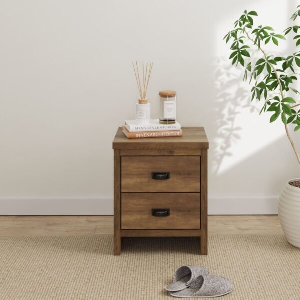 Boston 2 Drawer Bedside Table Knotty Oak