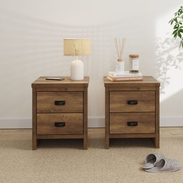 Boston 2 Drawer Bedside Table Pair Knotty Oak