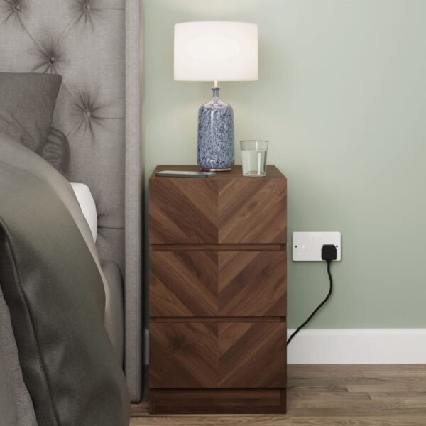 Catania 3 Drawer Bedside Table Royal Walnut X2