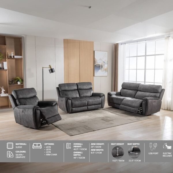 Comfort Craze Couch 3+2+1 Recliner Graphite Sofa