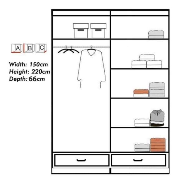 Cylia White 150cm Wardrobe - Image 2