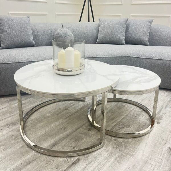 Dory Nest of 2 Round Coffee Silver Tables