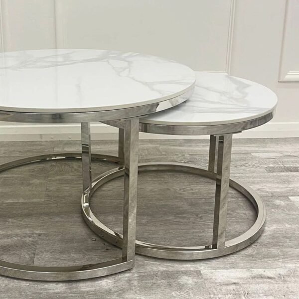 Dory Nest of 2 Round Coffee Silver Tables - Image 2
