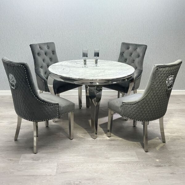Elodie 1.3m Round Grey Marble Dining Table With Chairs