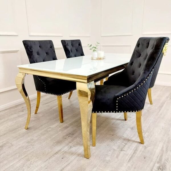 Elodie Gold White Marble Dining Table With Chairs