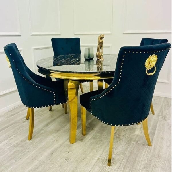 Elodie Round 1.3m Gold Dining Table With Chairs