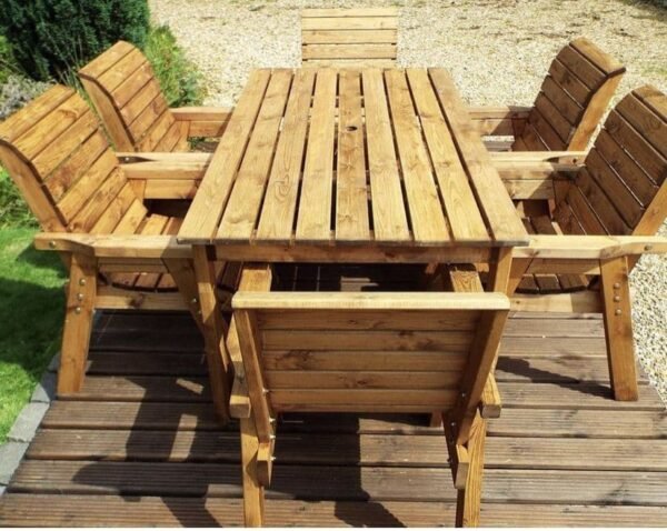 English-Made 6 Seater Solid Wood Outdoor Rectangular Dining Table - Image 3