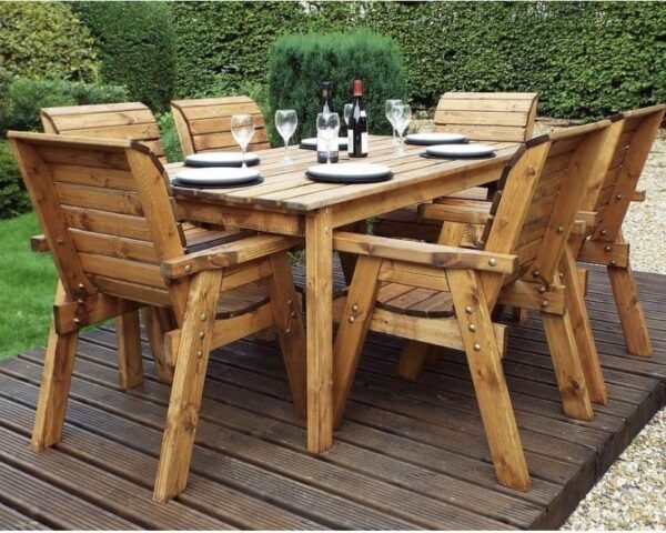 English-Made 6 Seater Solid Wood Outdoor Rectangular Dining Table - Image 2