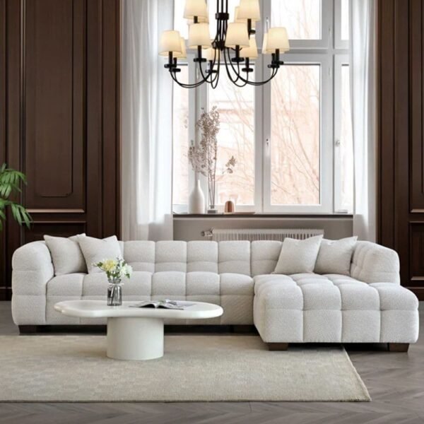 Erisken Corner Sofa Cream Boucle Fabric