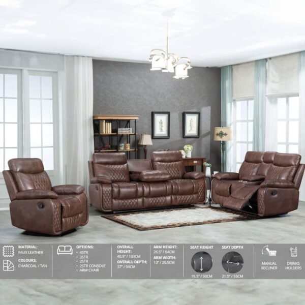 Euphoria Modular Faux Leather Recliner Brown Tan Sofa