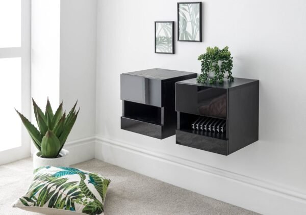 Galicia Pair Of Wall Hanging Bedside Tables Black - Image 2