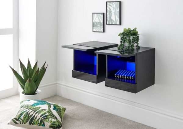 Galicia Pair Of Wall Hanging Bedside Tables Black - Image 3