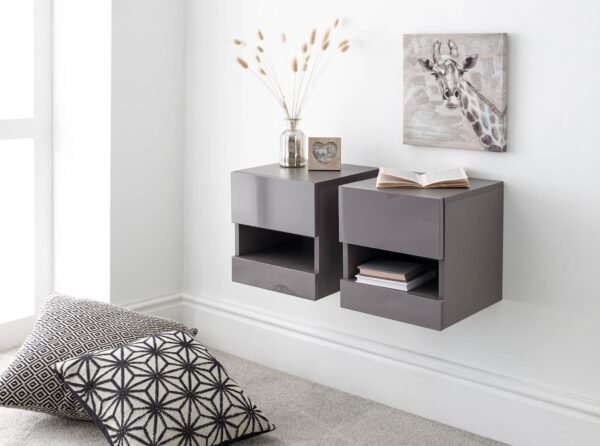Galicia Pair Of Wall Hanging Bedside Tables Grey - Image 2
