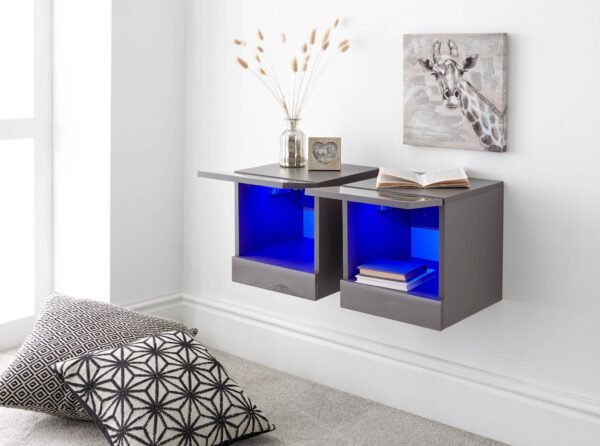 Galicia Pair Of Wall Hanging Bedside Tables Grey - Image 3