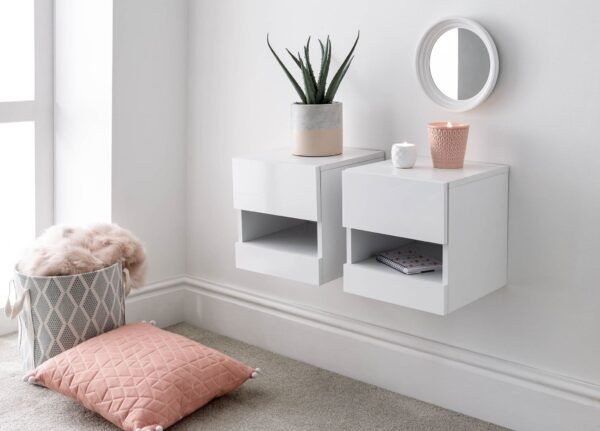 Galicia Pair Of Wall Hanging Bedside Tables White - Image 2