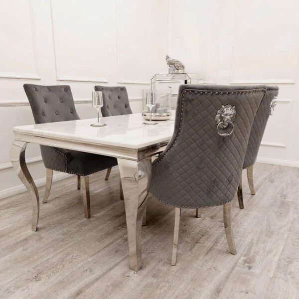 Jupiter Marble Chrome Dining Table and Lion Knocker Chairs