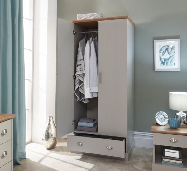 Kendal 2 Door 1 Drawer Wardrobe Grey - Image 2
