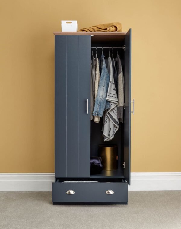 Kendal 2 Door 1 Drawer Wardrobe Slate Blue - Image 2