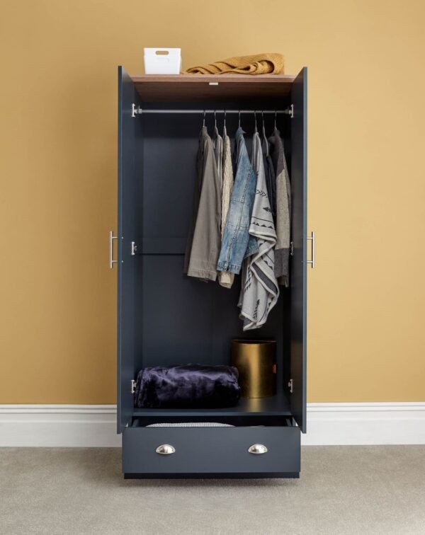Kendal 2 Door 1 Drawer Wardrobe Slate Blue - Image 3