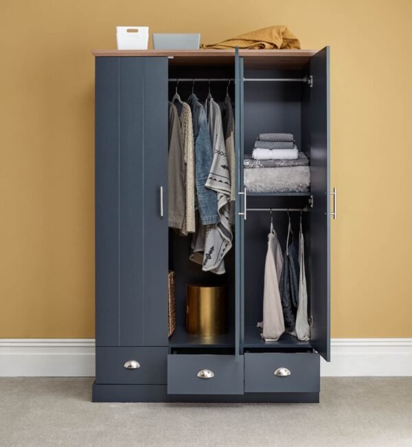 Kendal 3 Door 3 Drawer Wardrobe Slate Blue - Image 2