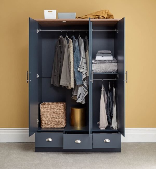 Kendal 3 Door 3 Drawer Wardrobe Slate Blue - Image 3
