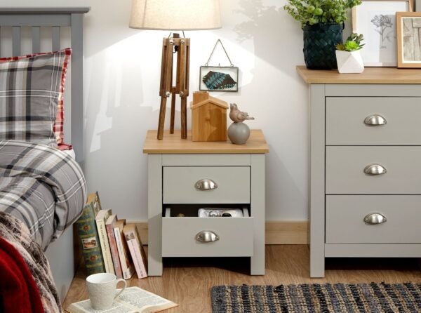 Lancaster 2 Drawer Bedside Grey - Image 2