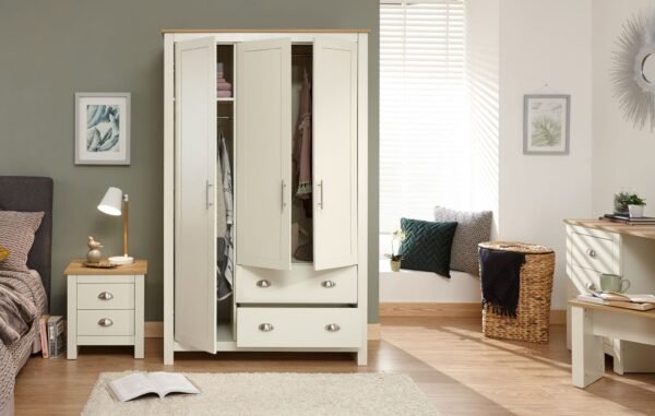 Lancaster 3 Door 2 Drawer Wardrobe Cream - Image 3
