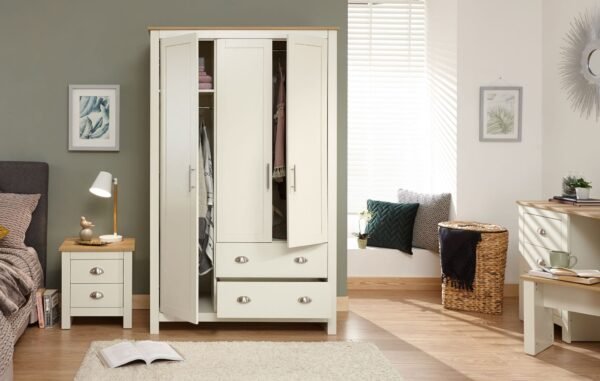 Lancaster 3 Door 2 Drawer Wardrobe Cream - Image 2