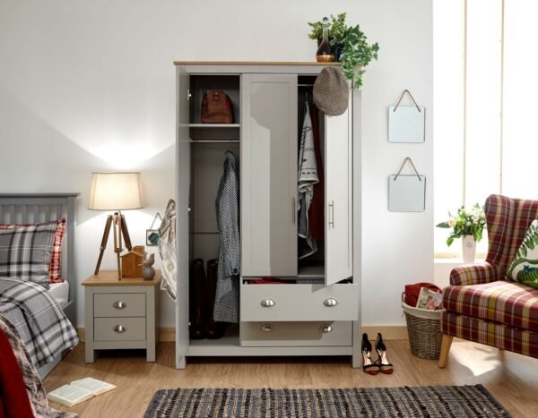 Lancaster 3 Door 2 Drawer Wardrobe Grey - Image 3
