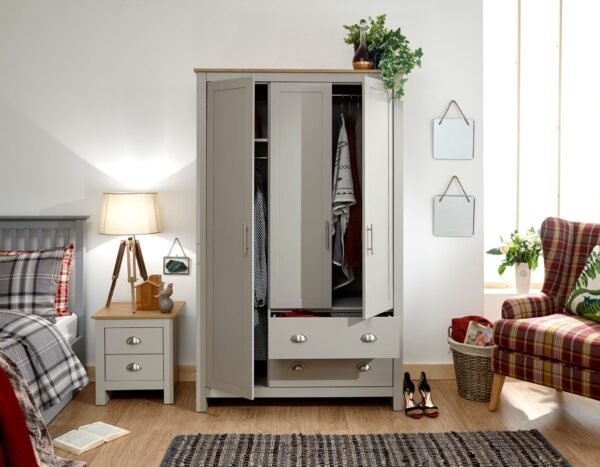 Lancaster 3 Door 2 Drawer Wardrobe Grey - Image 2