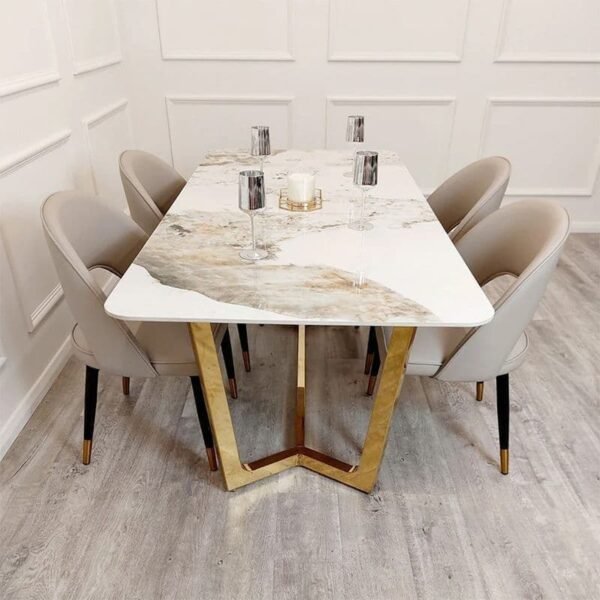 Lucia 1.8m Dining Table with Gold Sintered Stone Top With Chairs