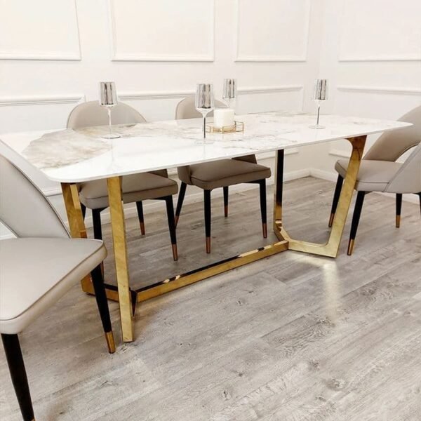 Lucia 1.8m Dining Table with Gold Sintered Stone Top With Chairs - Image 2