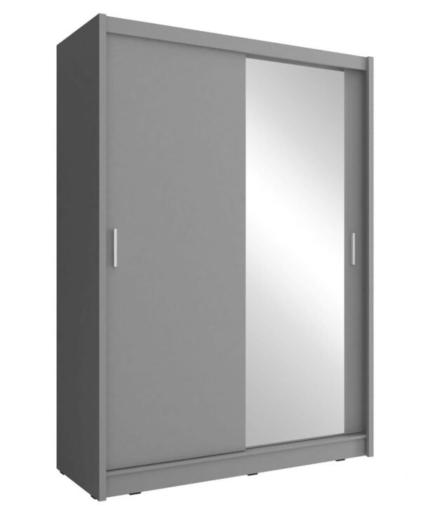 Maza 1 Mirror sliding wardrobe 130cm in whte/oak/grey - Image 4