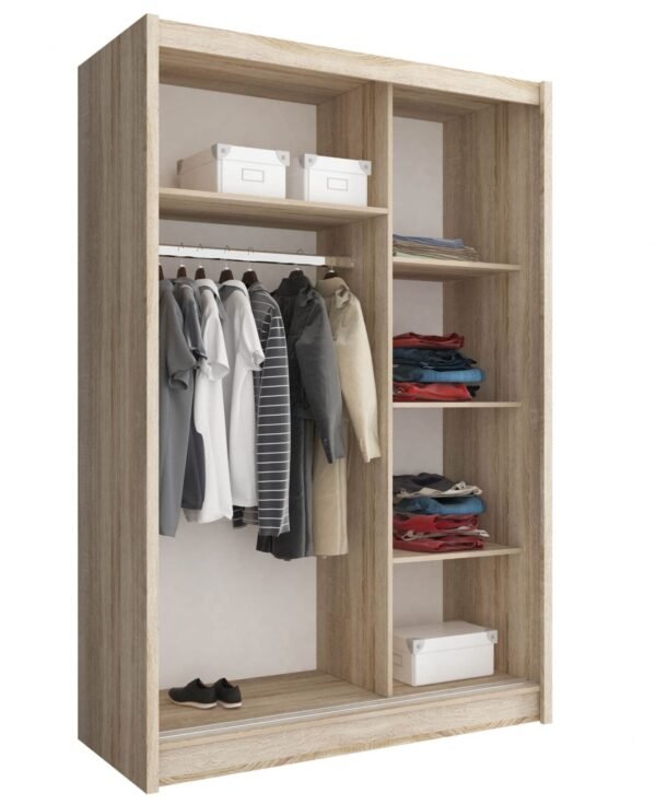 Maza 1 Mirror sliding wardrobe 130cm in whte/oak/grey - Image 3
