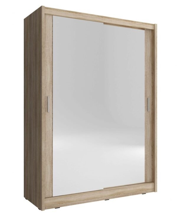 Maza 2 mirror sliding wardrobe 150cm white/grey/oak - Image 3