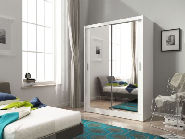 Maza 2 mirror sliding wardrobe 150cm white/grey/oak - Image 2