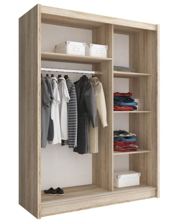 Maza 2 mirror sliding wardrobe 150cm white/grey/oak - Image 4