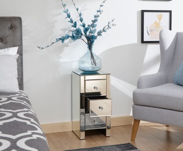 Mirrored 3 Drawer Slim Chest Clear Glass - Image 2