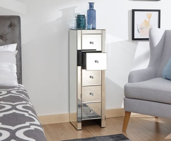 Mirrored 5 Drawer Slim Chest Clear Glass - Image 2