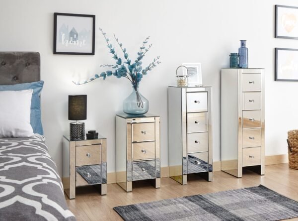 Mirrored 5 Drawer Slim Chest Clear Glass - Image 4