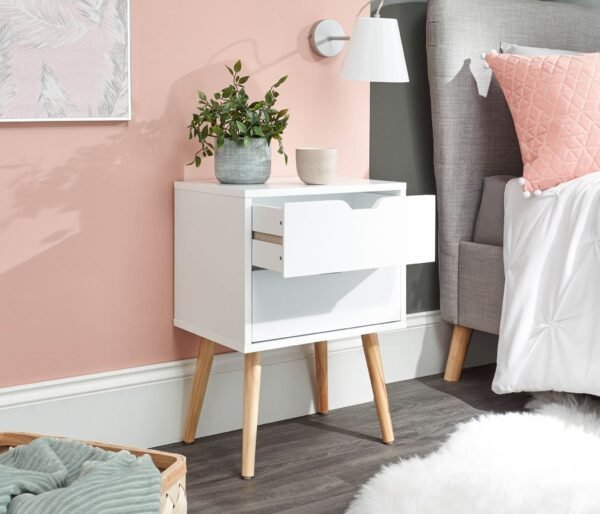 Nyborg Single 2 Drawer Bedside White - Image 2