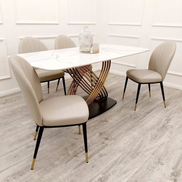 Oreo Gold 1.8m Dining Table with White Sintered Stone Top - Image 2