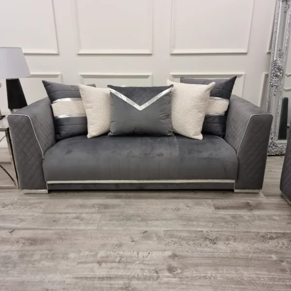Reine 3+2 Seater Sofa Set Grey & Chrome - Image 3