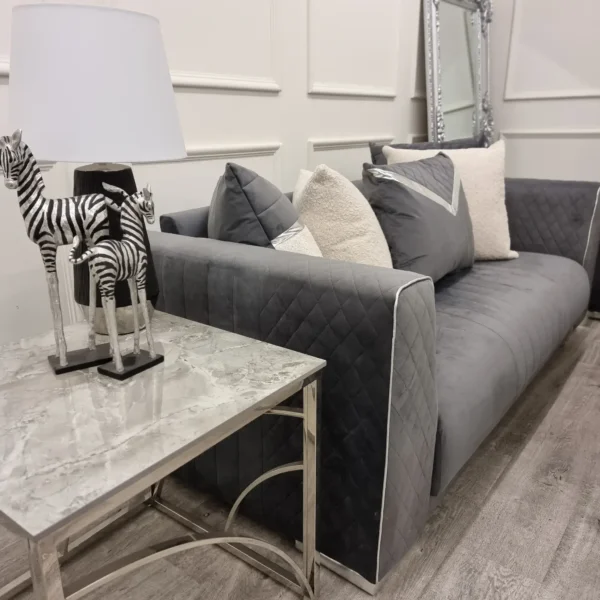 Reine 3+2 Seater Sofa Set Grey & Chrome - Image 5