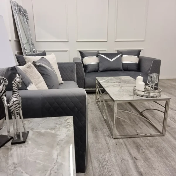 Reine 3+2 Seater Sofa Set Grey & Chrome - Image 8