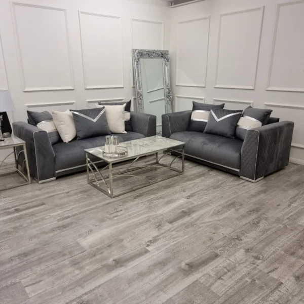 Reine 3+2 Seater Sofa Set Grey & Chrome - Image 2